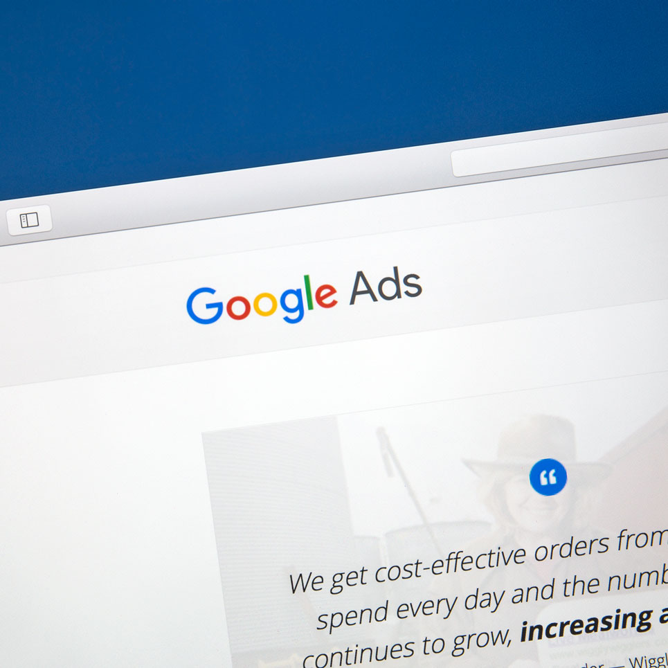 Google Adwords website on a computer screen.